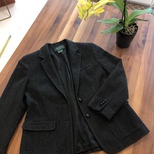 Lauren by Ralph Lauren Charcoal Herringbone Wool Blazer